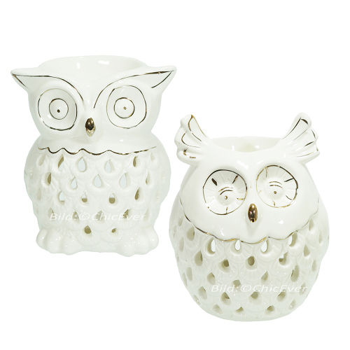 2x Duftlampen Eulen Keramik Aromalampen Duftstövchen Eule weiss 4175 - zum Schließen ins Bild klicken